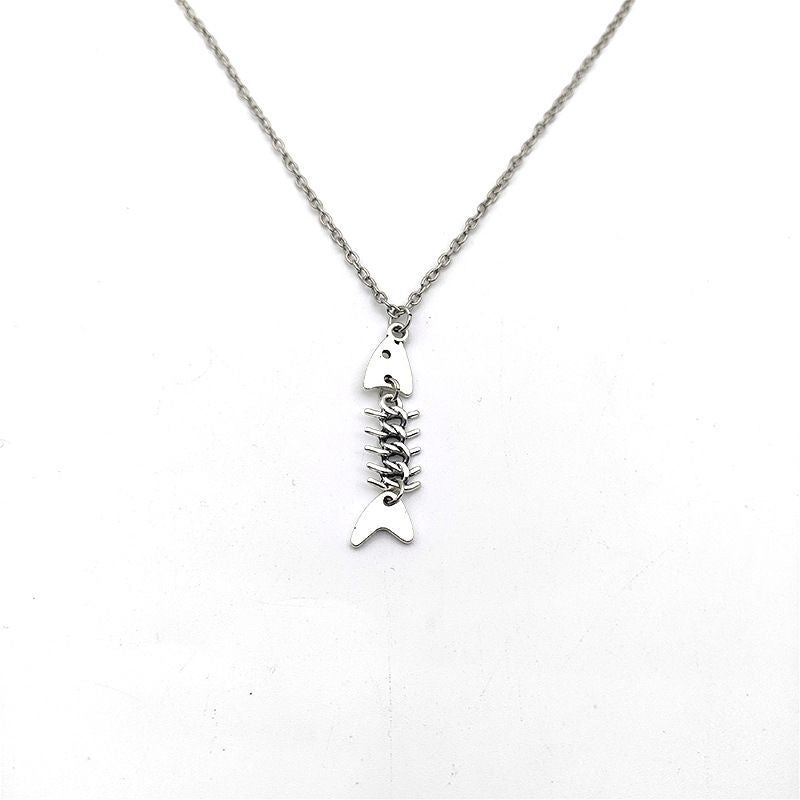 Wholesale Fashionable and Cool Fishbone Necklace Set Simple Personality Versatile Ancient Silver Earrings